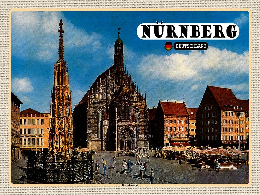 [LA-1792730-H] Holzschild 30x40 cm Nürnberg Hauptmarkt Gemälde Bildmotiv Reisemotiv Abenteuer Reisen