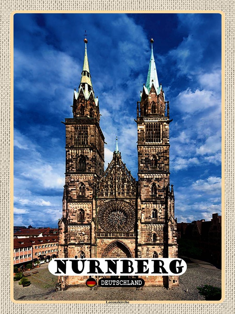 [LA-1792733-H] Holzschild 40x30 cm Nürnberg Lorenzkirche Bildmotiv Reisemotiv Abenteuer Reisen