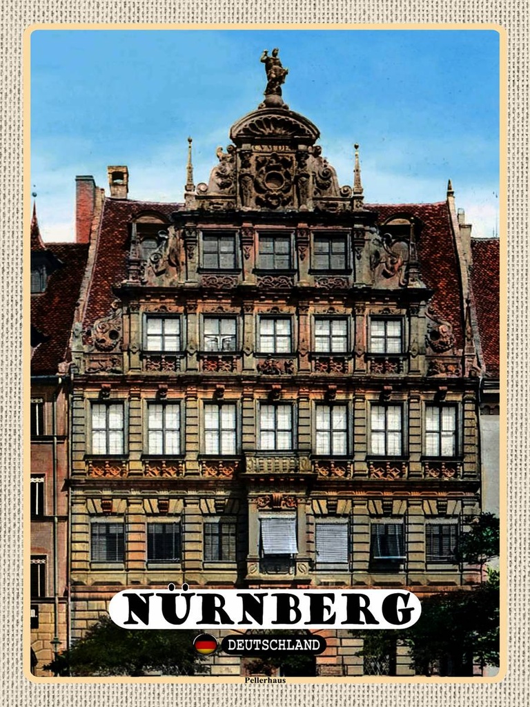 [LA-1792734-H] Holzschild 40x30 cm Nürnberg Pellerhaus Bildmotiv Reisemotiv Abenteuer Reisen
