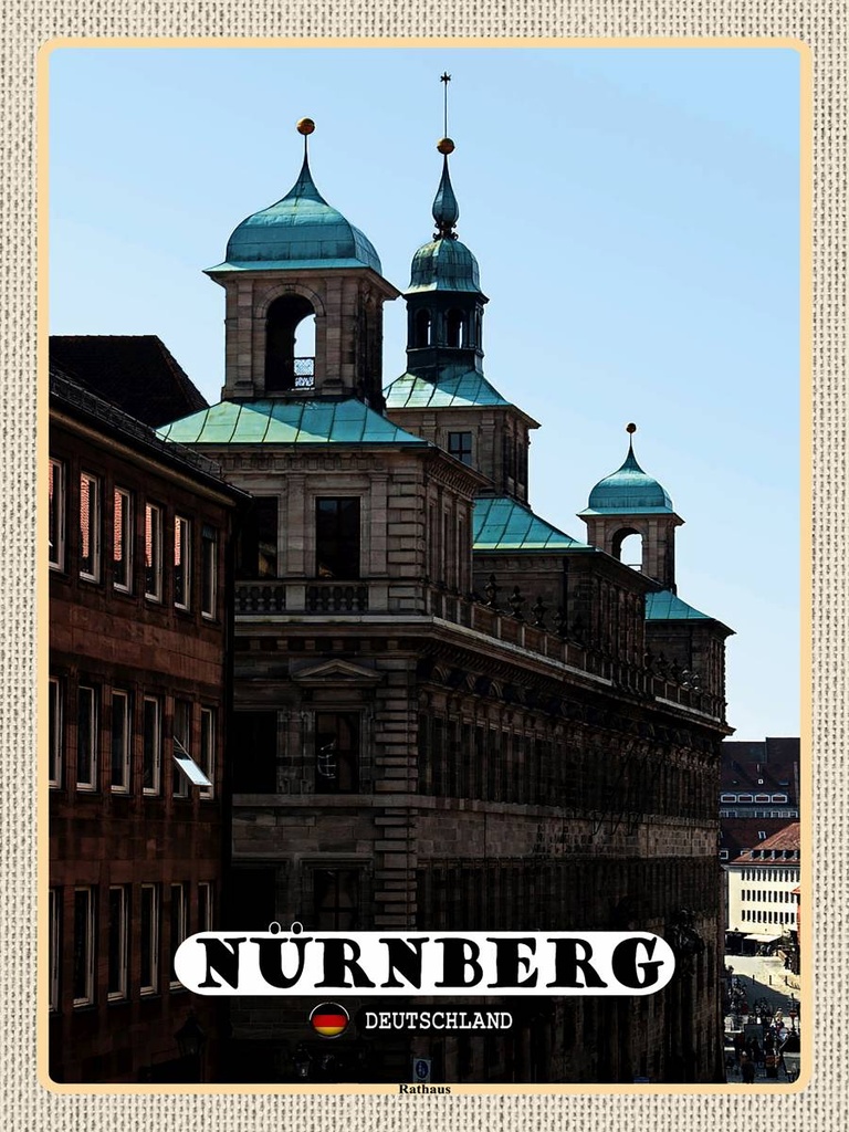[LA-1792735-H] Holzschild 40x30 cm Nürnberg Rathaus Gebäude Bildmotiv Reisemotiv Abenteuer Reisen