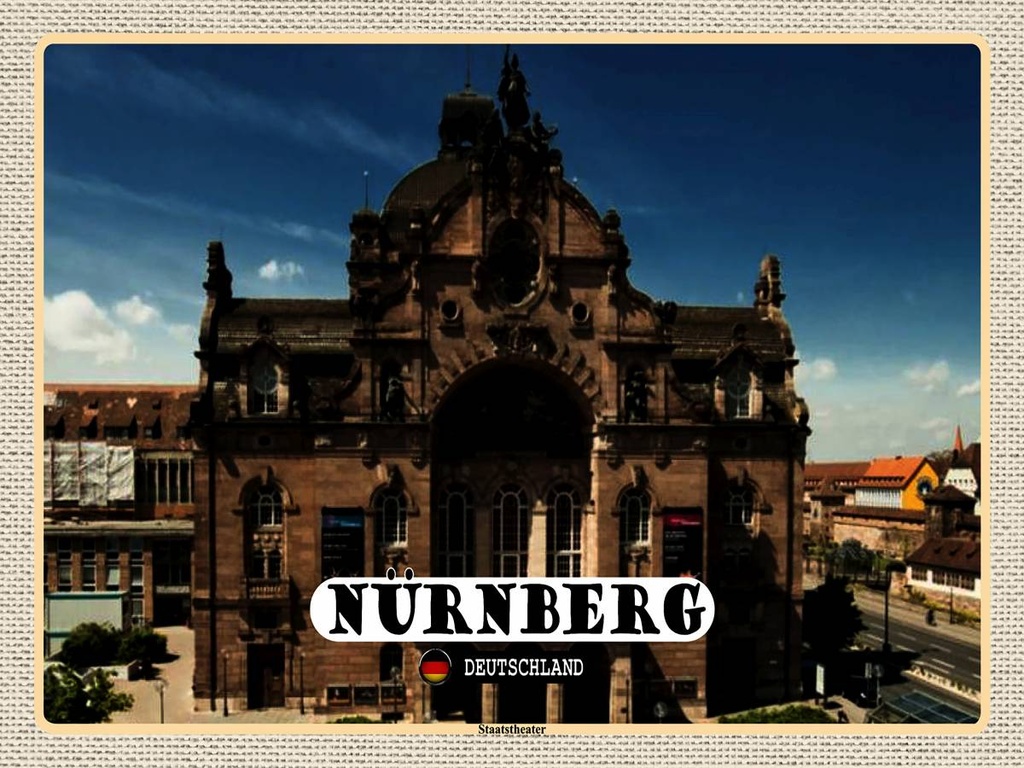 [LA-1792736-H] Holzschild 30x40 cm Nürnberg Staatstheater Gebäude Bildmotiv Reisemotiv Abenteuer Reisen