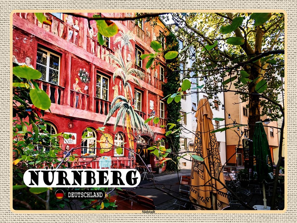 [LA-1792738-H] Holzschild 30x40 cm Nürnberg Südstadt Kunst Platz Bildmotiv Reisemotiv Abenteuer Reisen