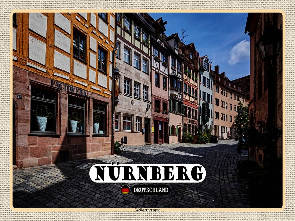 [LA-1792739-H] Holzschild 30x40 cm Nürnberg Weißgebergasse Bildmotiv Reisemotiv Abenteuer Reisen