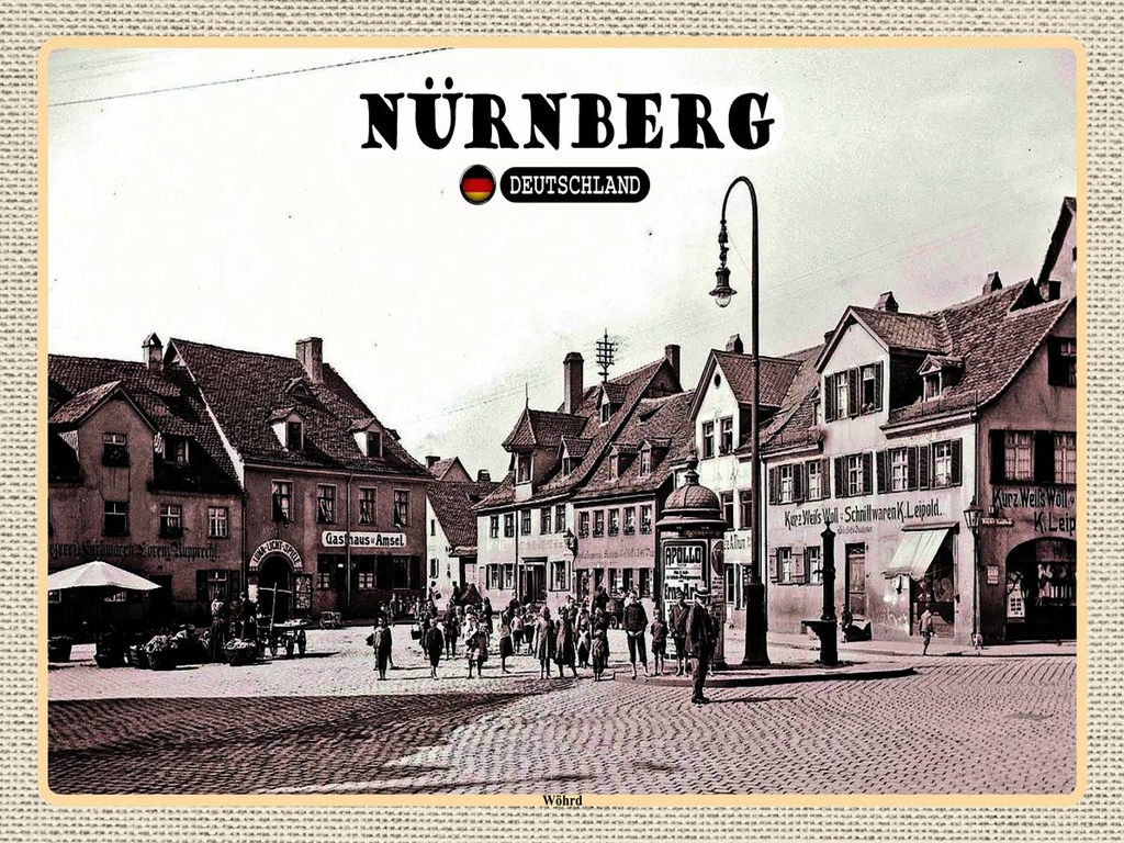 [LA-1792740-H] Holzschild 30x40 cm Nürnberg Wöhrd Altstadt Gemälde Bildmotiv Reisemotiv Abenteuer Reisen