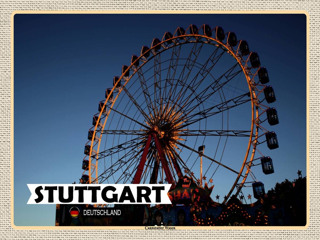 [LA-1792741-H] Holzschild 30x40 cm Stuttgart Cannstatter Wasen Bildmotiv Reisemotiv Abenteuer Reisen