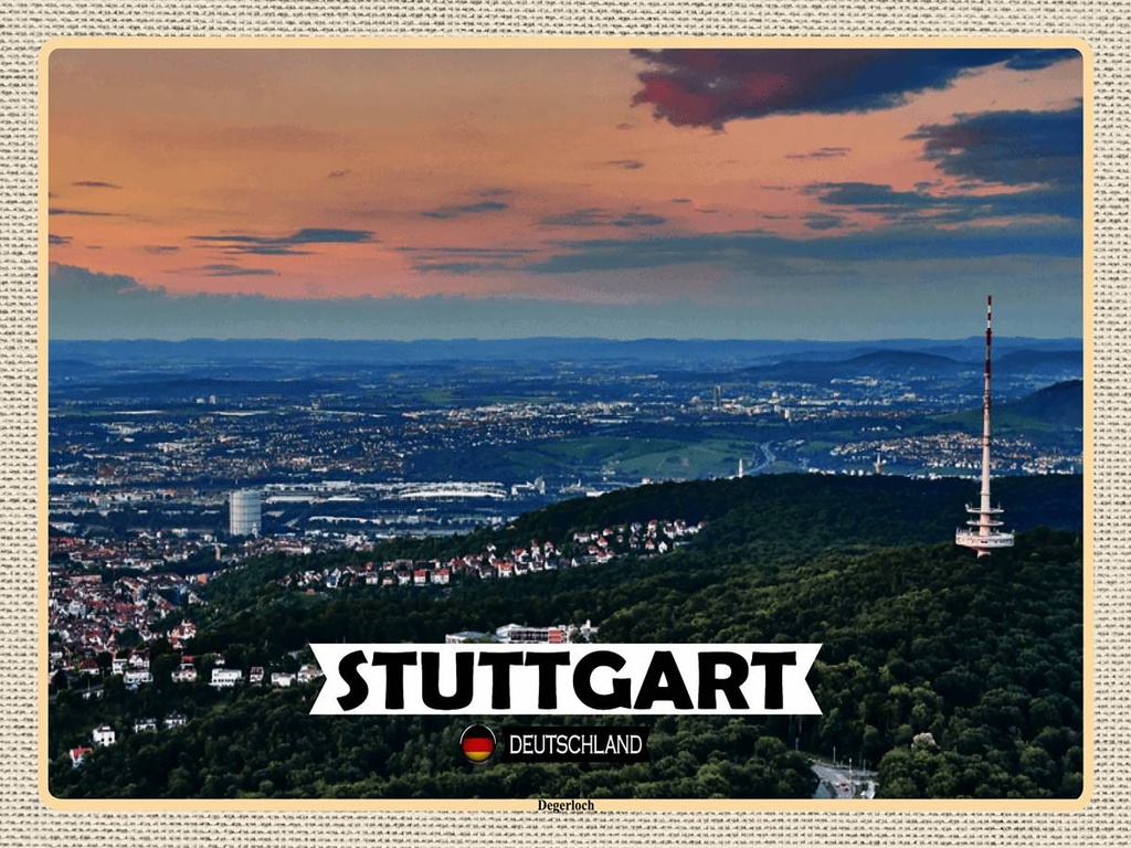 [LA-1792742-H] Holzschild 30x40 cm Stuttgart Blick auf Degerloch Bildmotiv Reisemotiv Abenteuer Reisen