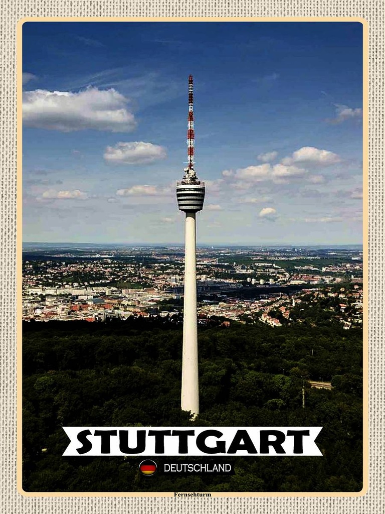 [LA-1792743-H] Holzschild 40x30 cm Stuttgart Fernsehturm Stadt Bildmotiv Reisemotiv Abenteuer Reisen
