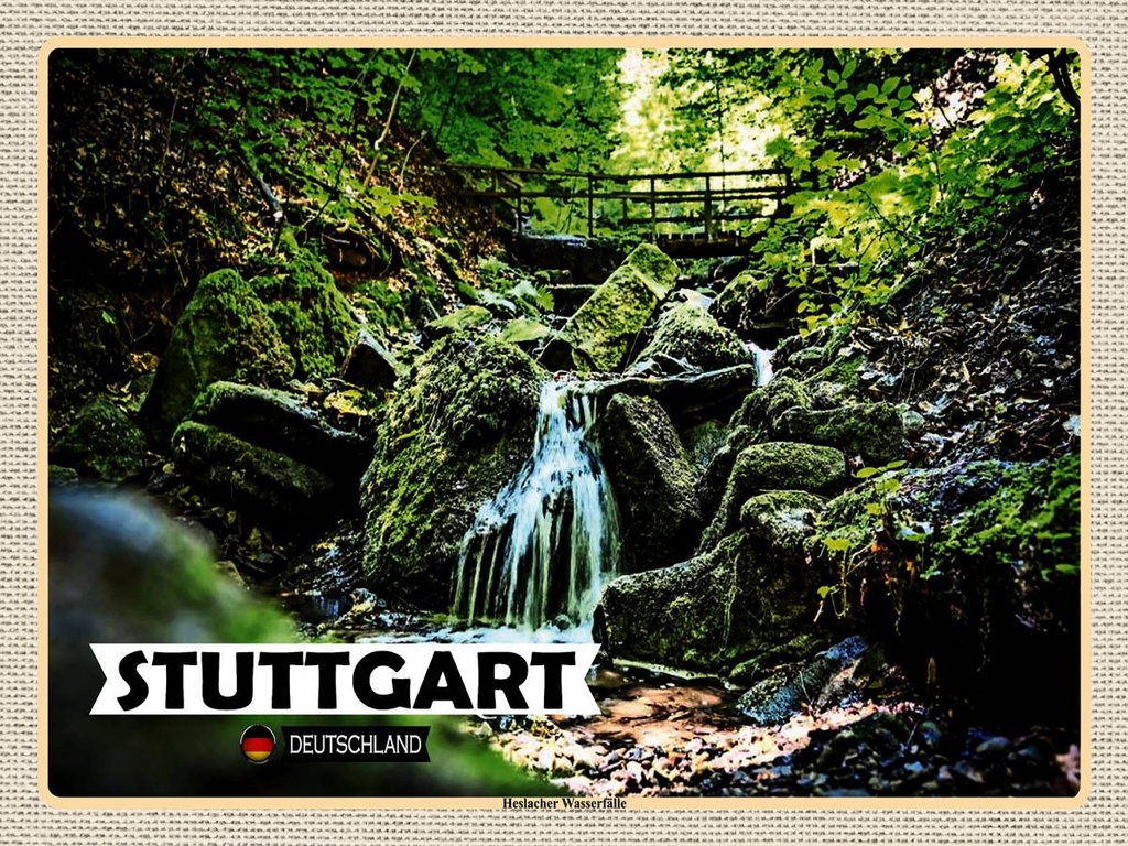 [LA-1792745-H] Holzschild 30x40 cm Stuttgart Heslach Wasserfälle Bildmotiv Reisemotiv Abenteuer Reisen