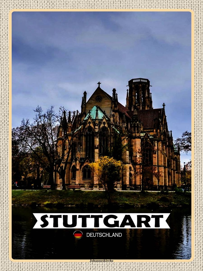 [LA-1792746-H] Holzschild 40x30 cm Stuttgart Johanneskirche Bildmotiv Reisemotiv Abenteuer Reisen