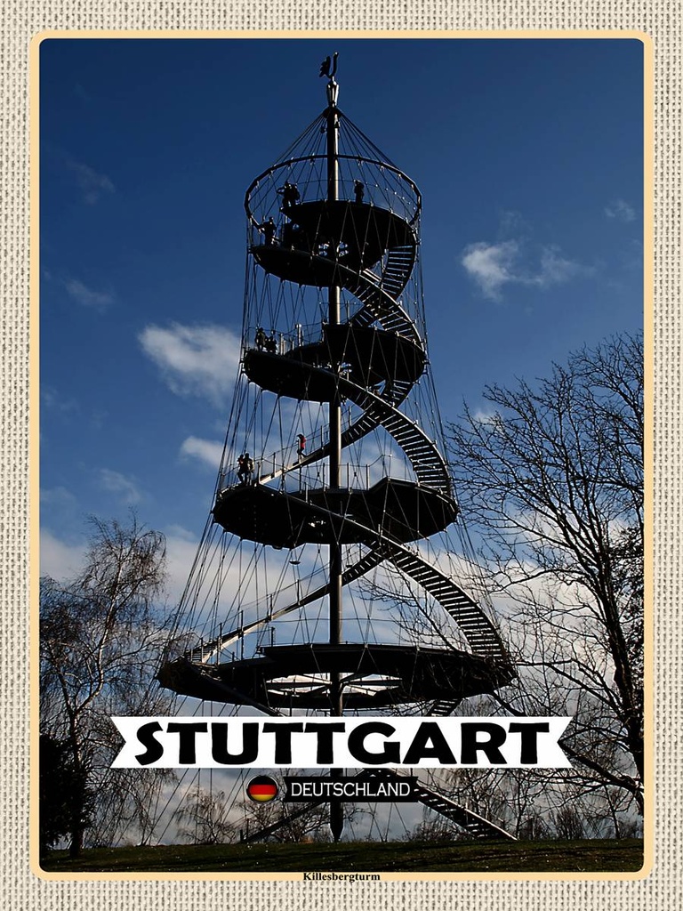 [LA-1792748-H] Holzschild 40x30 cm Stuttgart Killesbergturm Bildmotiv Reisemotiv Abenteuer Reisen