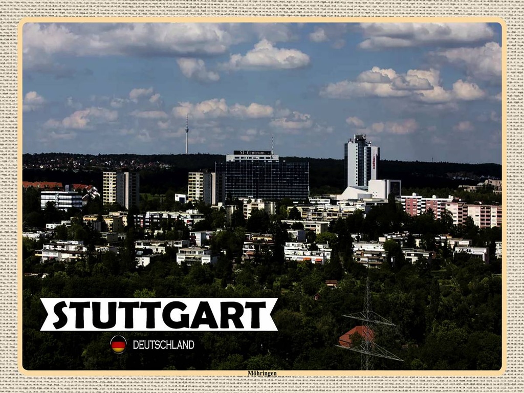[LA-1792750-H] Holzschild 30x40 cm Stuttgart Möhringen Stadt Natur Bildmotiv Reisemotiv Abenteuer Reisen