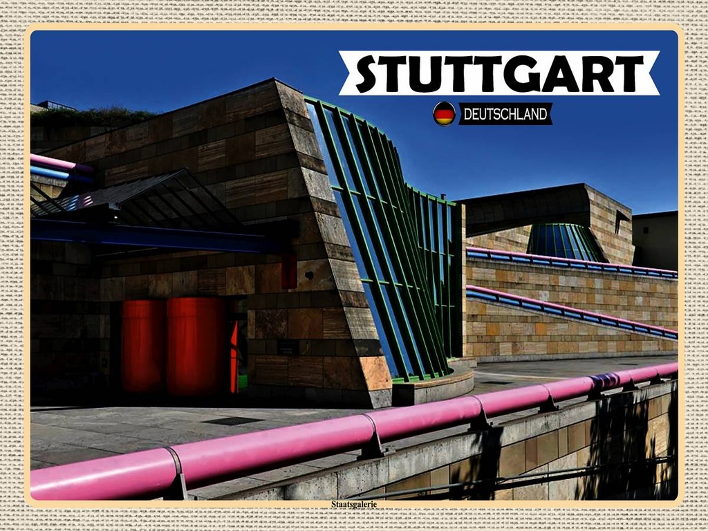 [LA-1792753-H] Holzschild 30x40 cm Stuttgart Staatsgalerie Bildmotiv Reisemotiv Abenteuer Reisen
