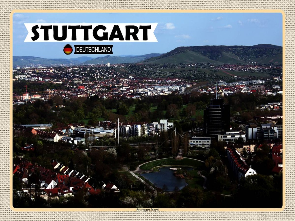 [LA-1792754-H] Holzschild 30x40 cm Stuttgart Nord Deutschland Bildmotiv Reisemotiv Abenteuer Reisen