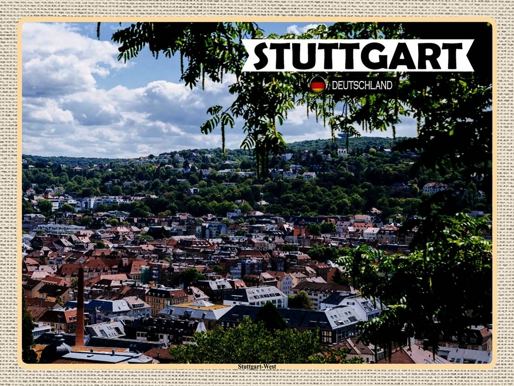 [LA-1792758-H] Holzschild 30x40 cm Blick auf Stadt Stuttgart West Bildmotiv Reisemotiv Abenteuer Reisen