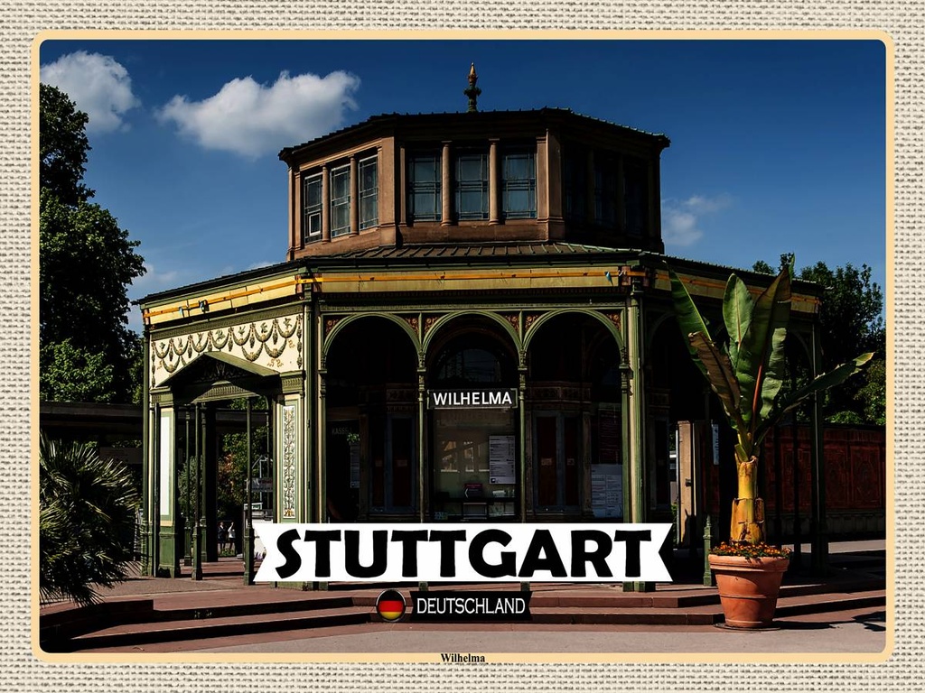 [LA-1792760-H] Holzschild 30x40 cm Stuttgart Wilhelma Bildmotiv Reisemotiv Abenteuer Reisen
