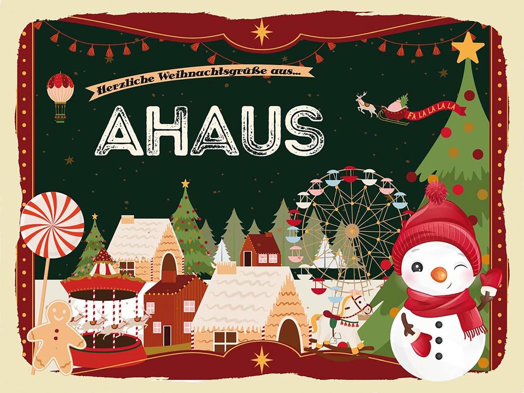 [LA-1792766-H] Holzschild 30x40 cm Weihnachtsgrüße aus AHAUS Weihnachten