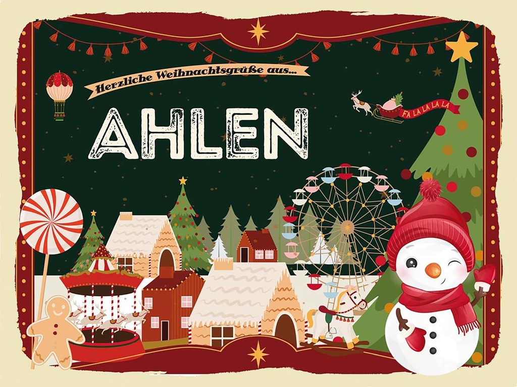 [LA-1792767-H] Holzschild 30x40 cm Weihnachtsgrüße aus AHLEN Weihnachten