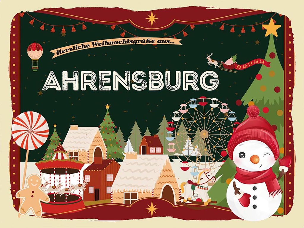 [LA-1792768-H] Holzschild 30x40 cm Weihnachtsgrüße aus AHRENSBURG Weihnachten