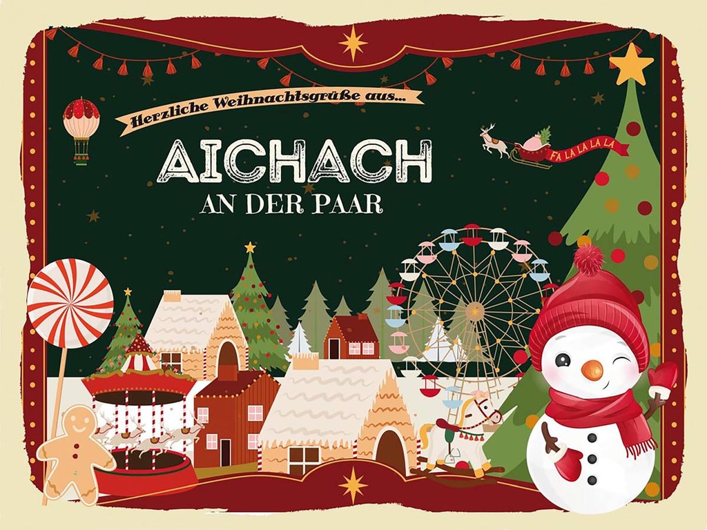 [LA-1792769-H] Holzschild 30x40 cm Weihnachtsgrüße aus Aichnach an der Paar Weihnachten