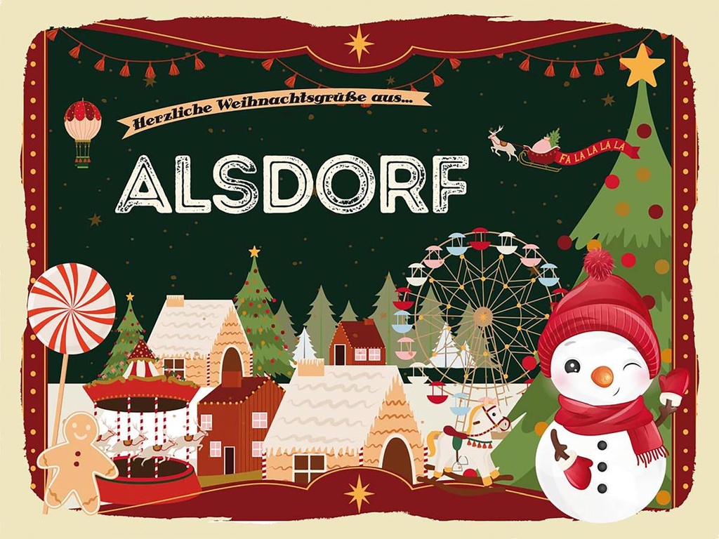 [LA-1792771-H] Holzschild 30x40 cm Weihnachtsgrüße aus ALSDORF Weihnachten