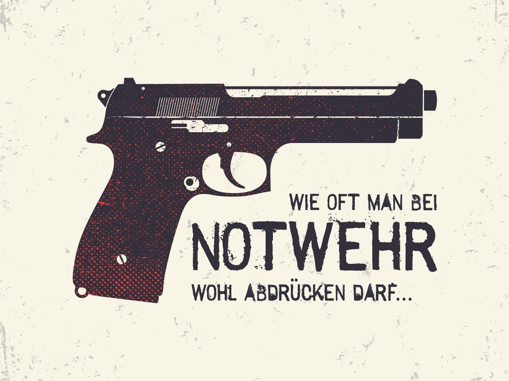 [LA-1812389-H] Holzschild 30x40 cm wie oft bei Notwehr abdrücken Pistole Deko Schild