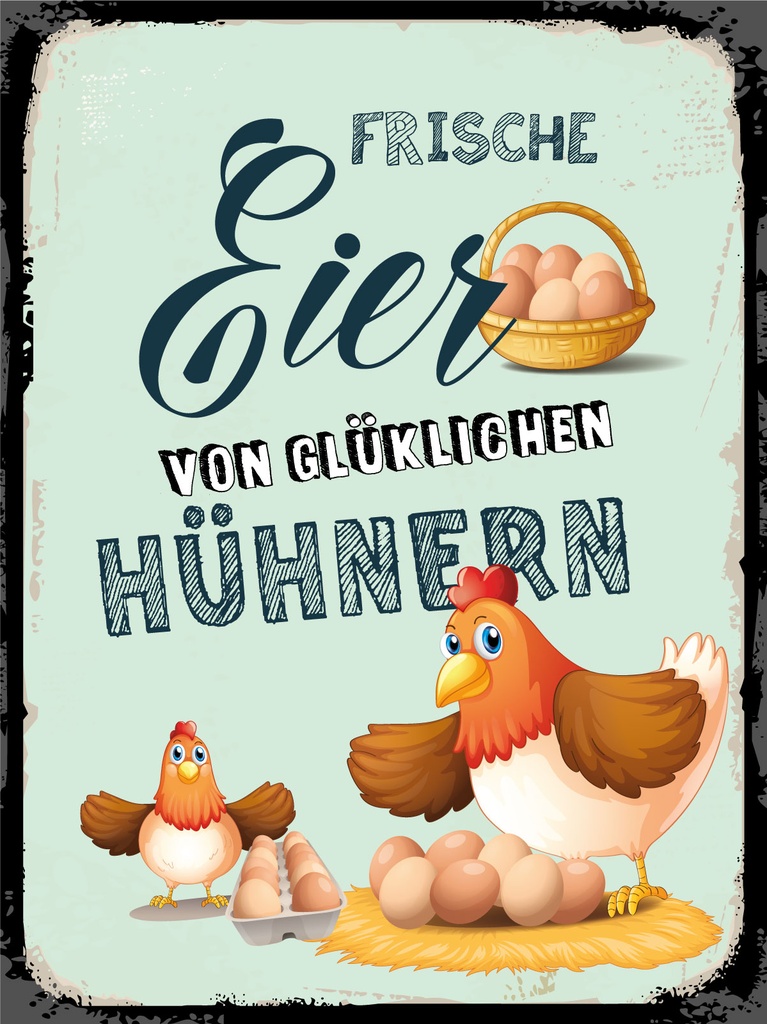 [LA-1812393-H] Holzschild 40x30 cm Frische Eier von glücklichen Hühnern Deko Schild