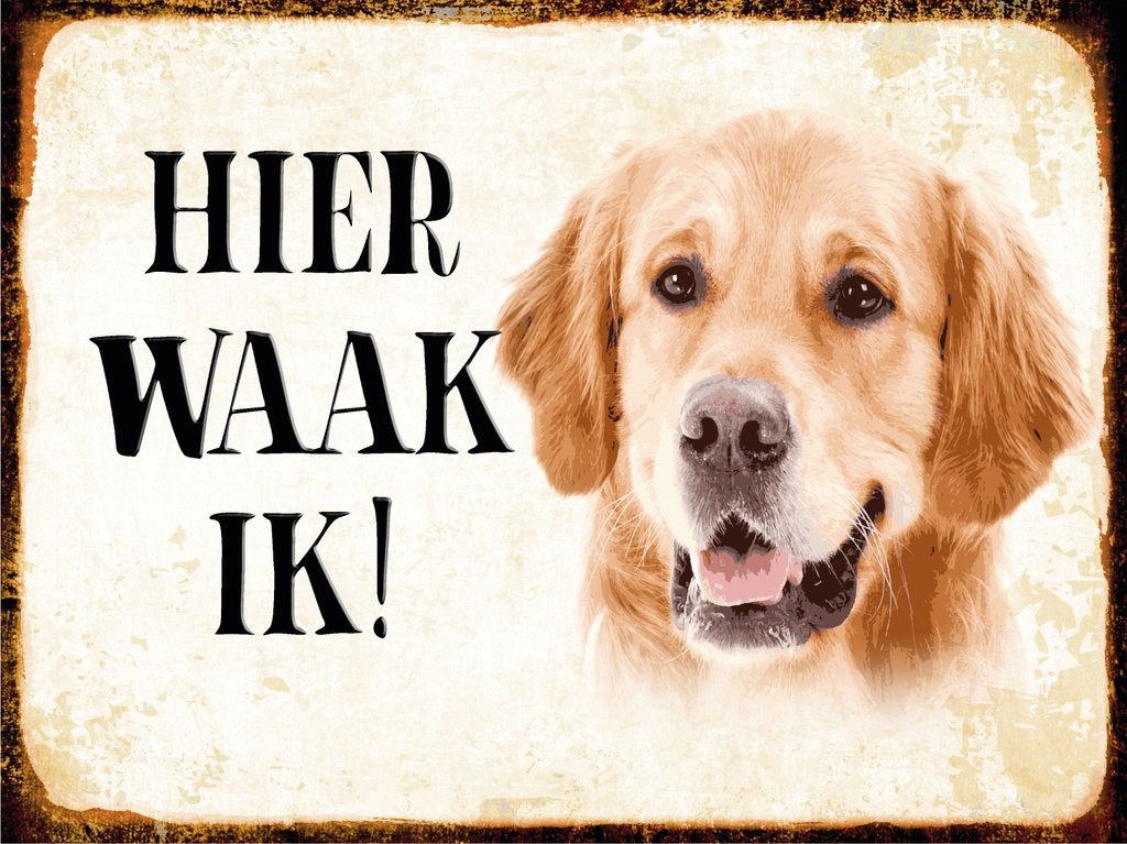 [LA-1812453-H] Holzschild 30x40 cm holländisch Hier Waak ik Golden Retriever Schild