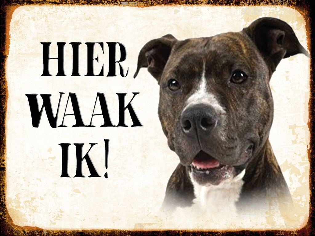 [LA-1812463-H] Holzschild 30x40 cm holländisch Hier Waak ik Pitbull Terrier Deko Schild