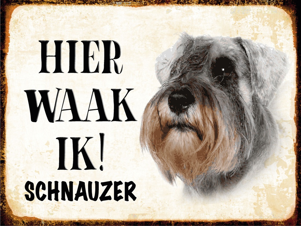 [LA-1812474-H] Holzschild 30x40 cm holländisch Hier Waak ik Schnauzer Hund Deko Schild