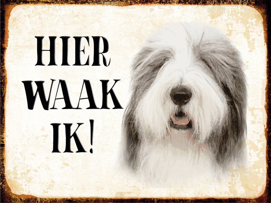 [LA-1812475-H] Holzschild 30x40 cm holländisch Hier Waak ik Bobtail Hund Deko Schild