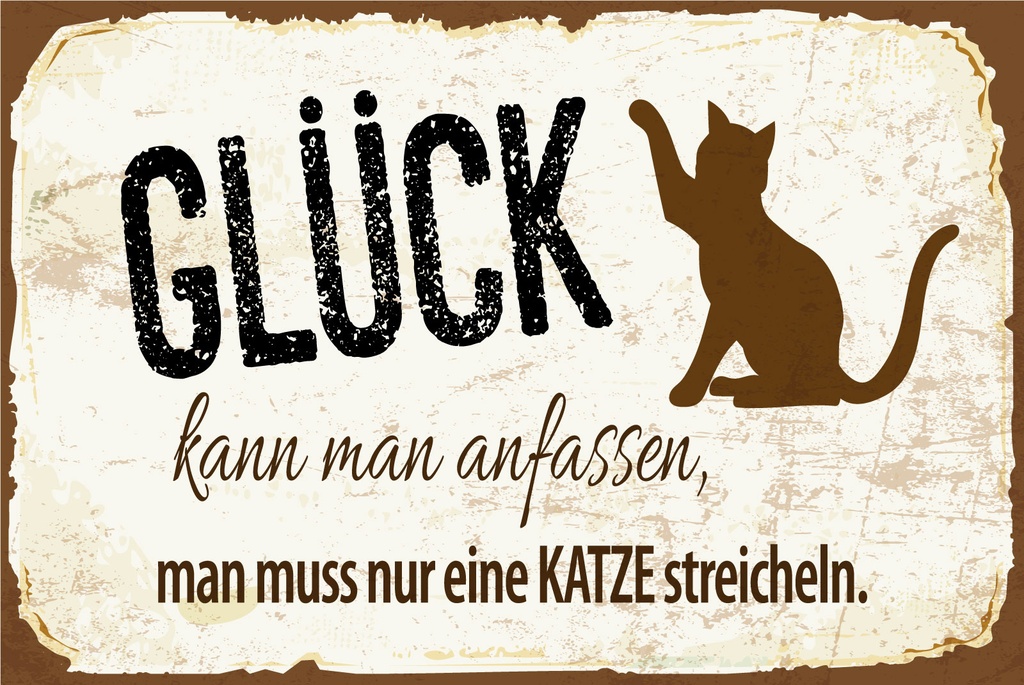 [LA-1812679-H] Holzschild 30x40 cm Glück man muss nur eine Katze Streicheln Schild