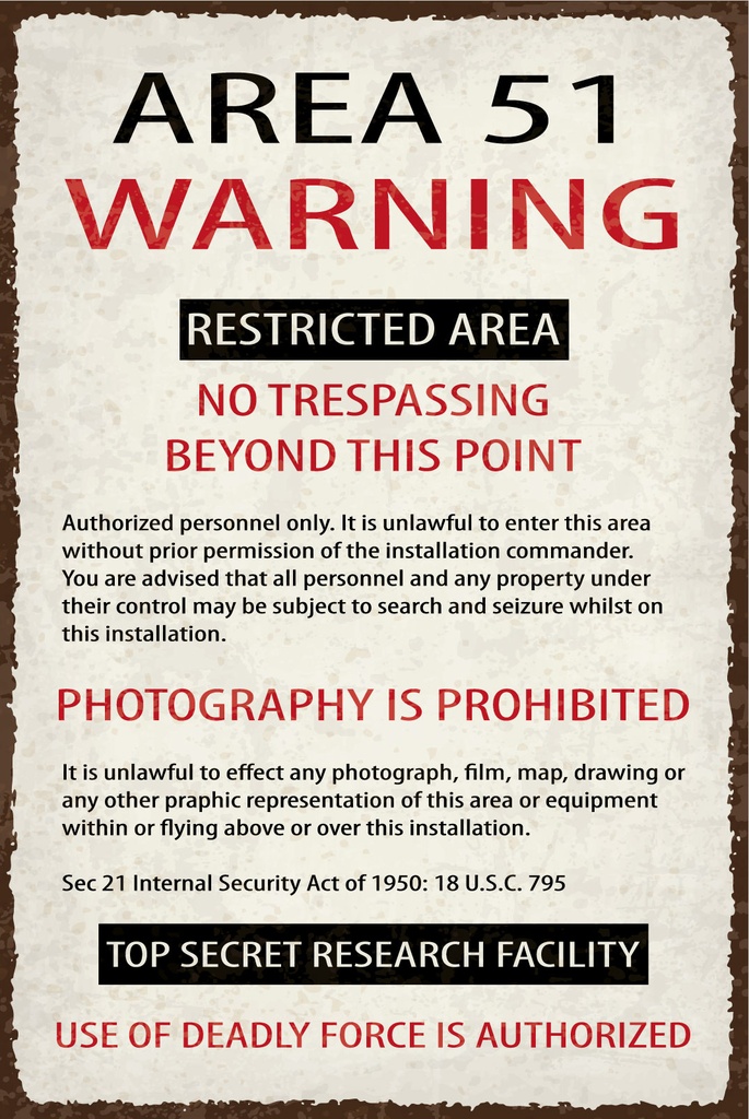 [LA-1812707-H] Holzschild 40x30 cm Area 51 warning no trespassing Schild