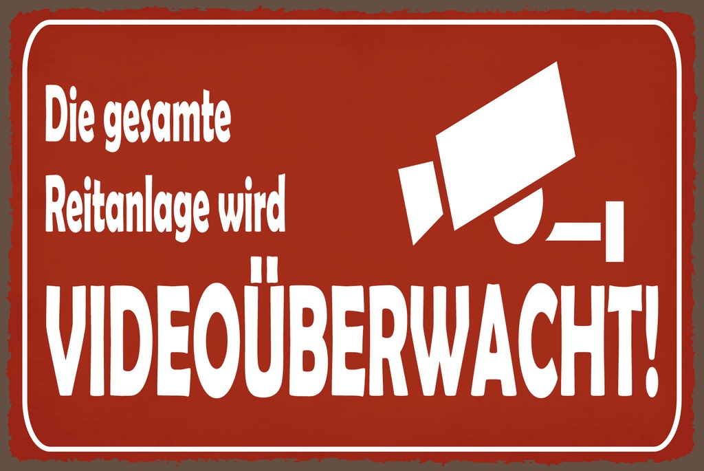 [LA-1812764-H] Holzschild 30x40 cm Die gesamte Reitanlage wird videoüberwacht Schild