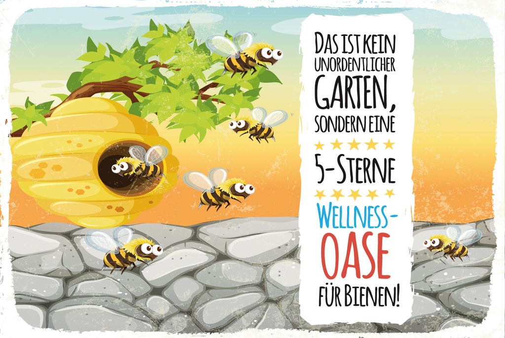 [LA-1812771-H] Holzschild 30x40 cm kein Garten 5 Sterne Wellness Oase für Bienen