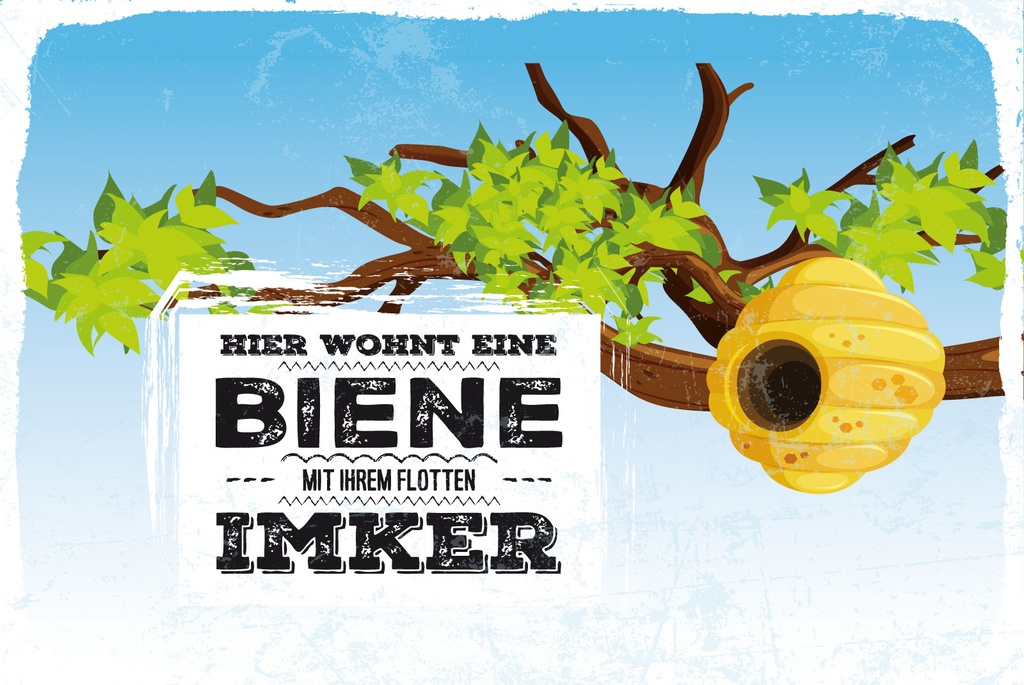 [LA-1812782-H] Holzschild 30x40 cm Hier wohnt Biene mit Ihrem flotten Imker Bienenstock