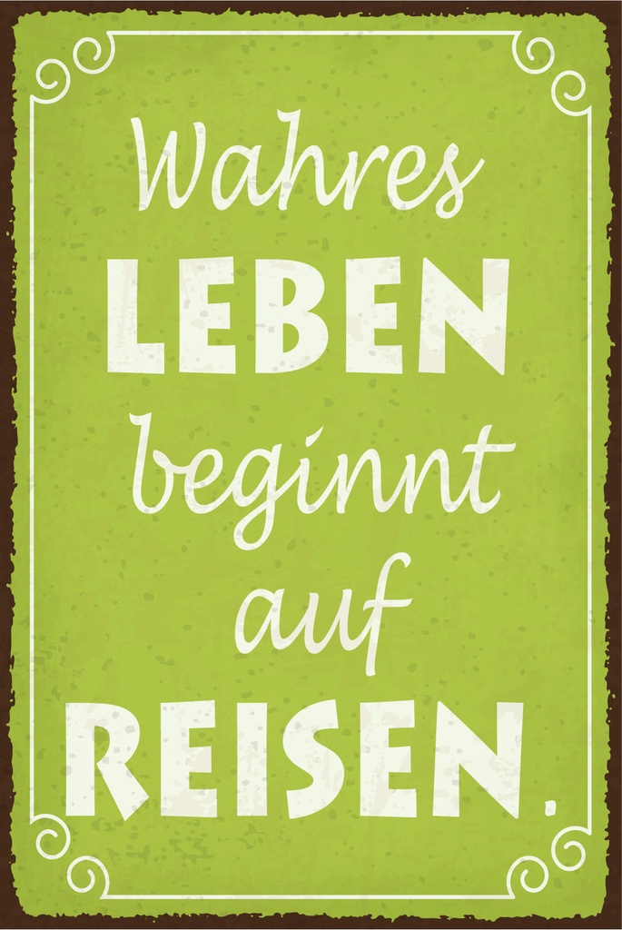 [LA-1812861-H] Holzschild 40x30 cm Wahres Leben beginnt auf Reisen Deko Schild