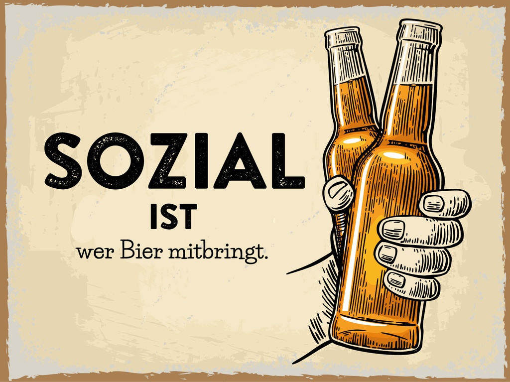 [LA-1813036-H] Holzschild 30x40 cm Sozial ist wer Bier mitbringt beige Deko Schild