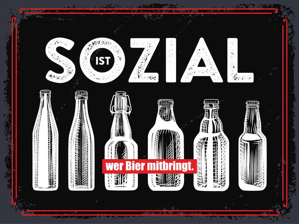 [LA-1813037-H] Holzschild 30x40 cm Sozial ist wer Bier mitbringt schwarzes Deko Schild