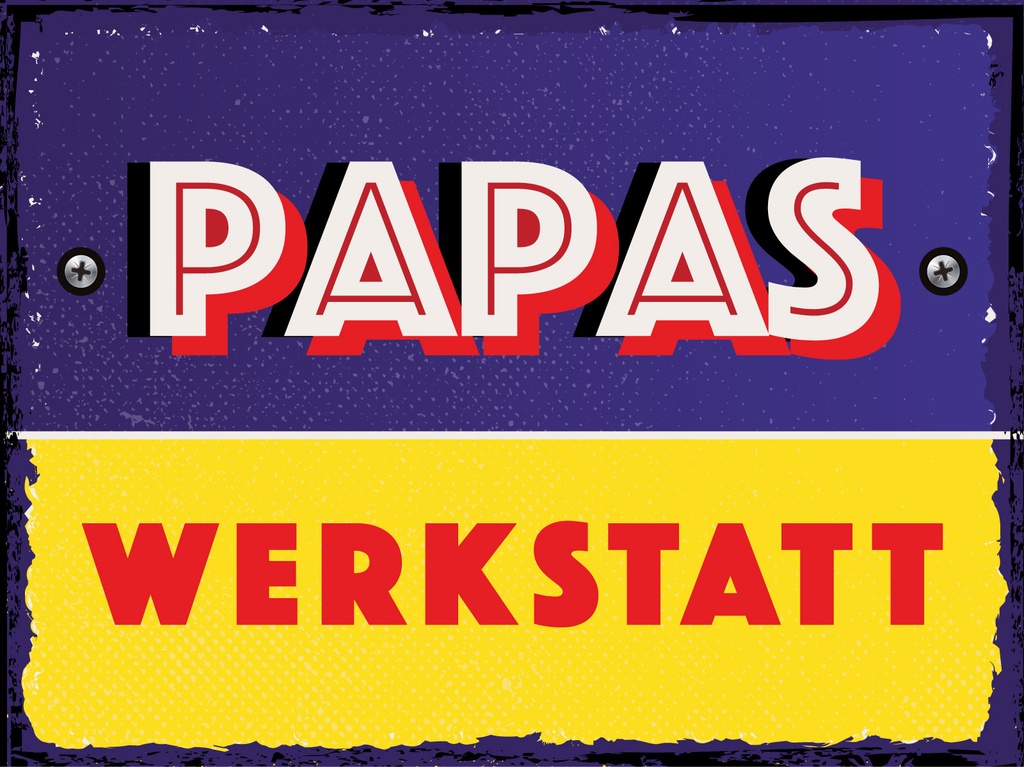 [LA-1813083-H] Holzschild 30x40 cm Papas Werkstatt blaues Deko Schild