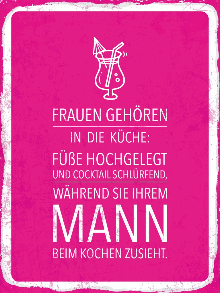 [LA-1813092-H] Holzschild 40x30 cm Frauen Küche während Sie Mann beim Kochen zusieht