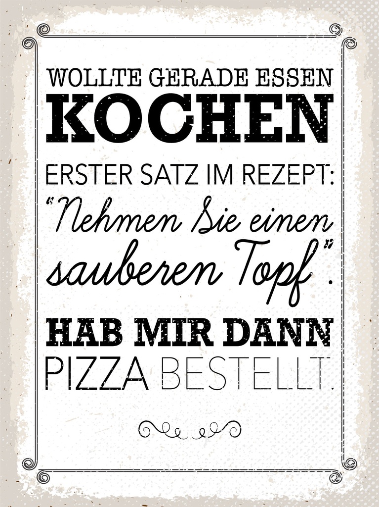 [LA-1813097-H] Holzschild 40x30 cm Wollte kochen hab mir dann Pizza bestellt Schild