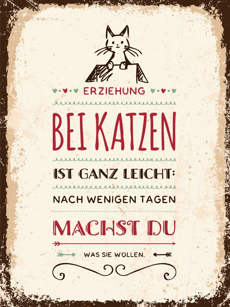 [LA-1813109-H] Holzschild 40x30 cm Erziehung bei Katzen ist ganz leicht Deko Schild