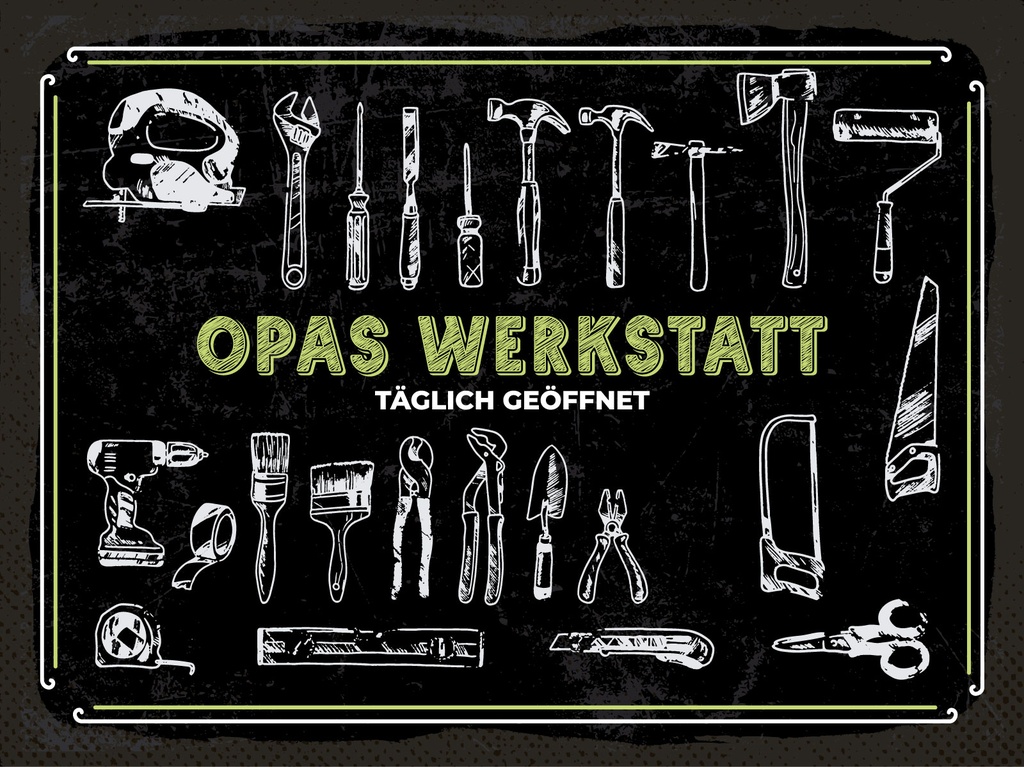 [LA-1813279-H] Holzschild 30x40 cm Opas Werkstatt täglich geöffnet Werkzeug Schild