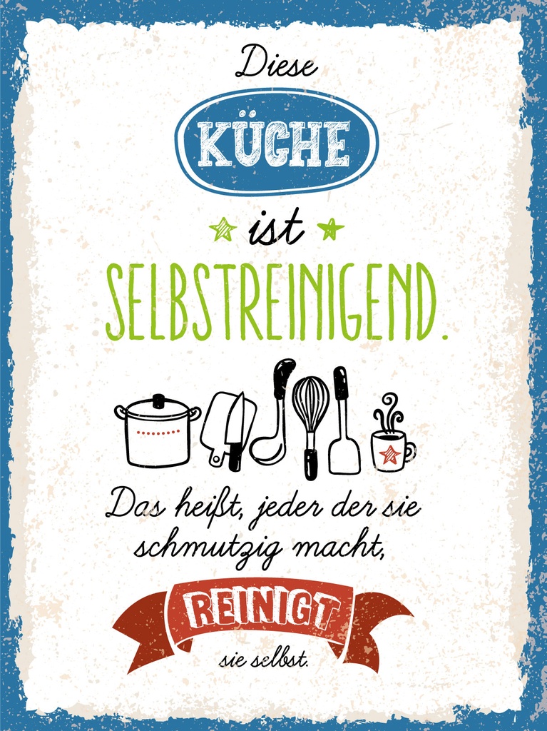[LA-1813299-H] Holzschild 40x30 cm Küche selbstreinigend Das heißt, jeder Deko Schild