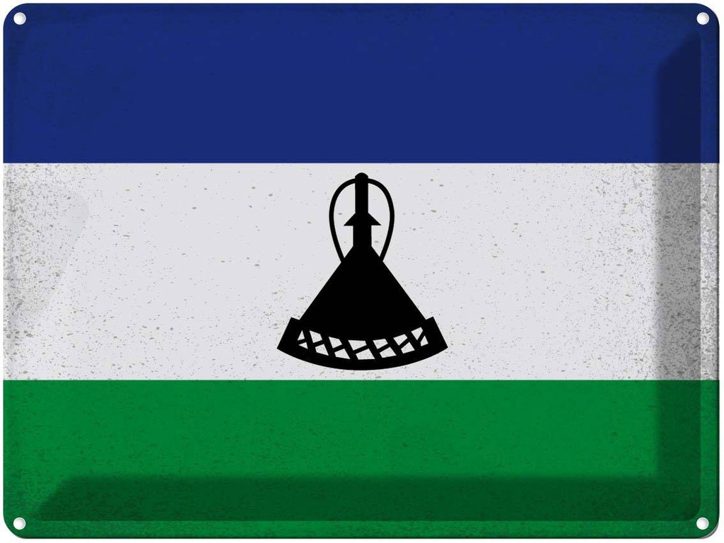 [LA-120179] Blechschild 30x40 cm Lesotho Flagge Fahne Wappen