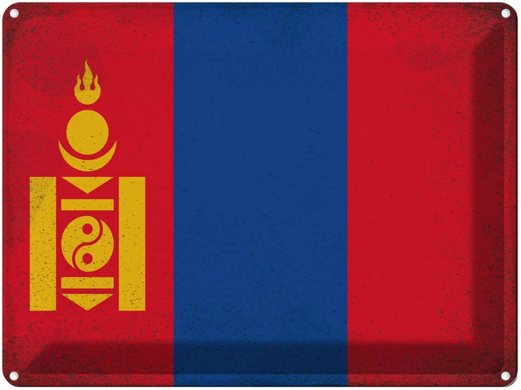 [LA-120200] Blechschild 30x40 cm Mongolei Mongolia Flagge Fahne Wappen