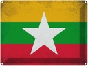 Blechschild 30x40 cm Myanmar Flagge Fahne Wappen