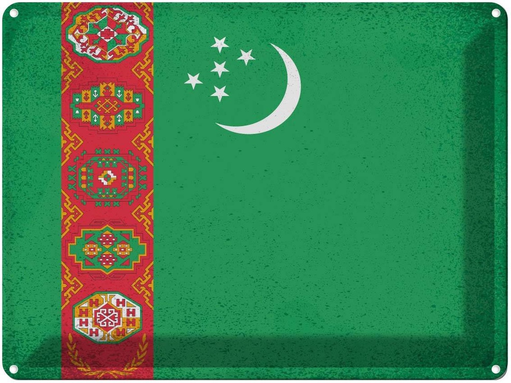 [LA-120275] Blechschild 30x40 cm Turkmenistan Flagge Fahne Wappen