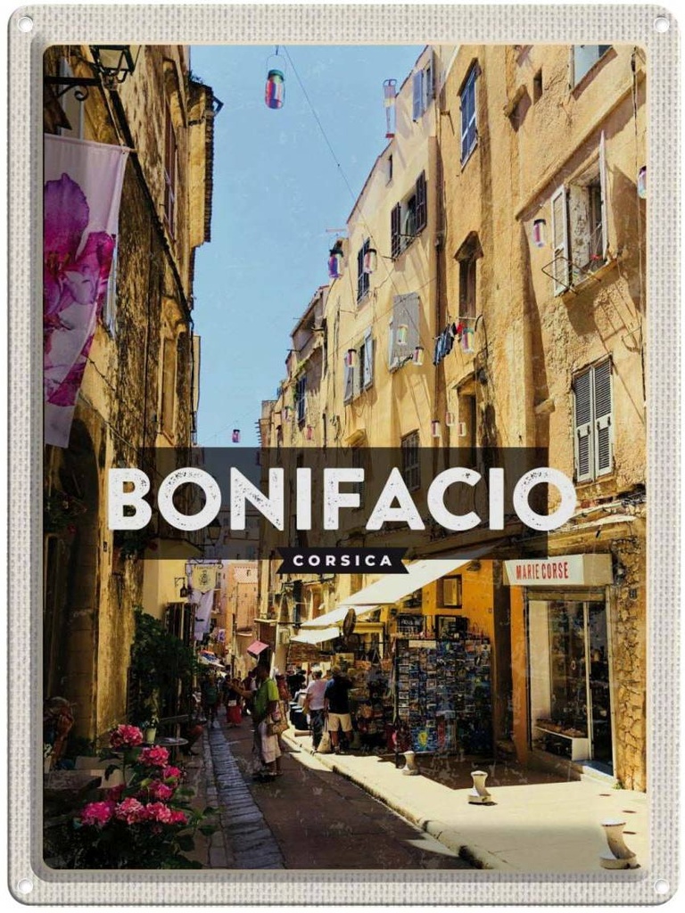 [LA-136219] Blechschild 40x30 cm Bonifacio Corsica Insel Korsika Stadt Bildmotiv Reisemotiv Abenteuer Reisen Urlaub