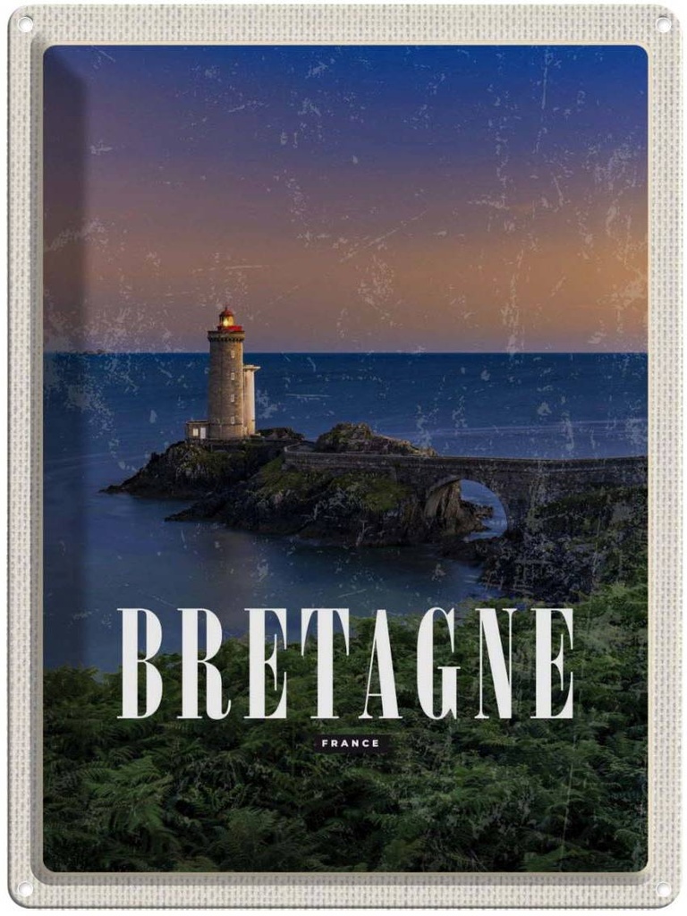 [LA-136221] Blechschild 40x30 cm Retro Bretagne France Leuchtturm Bildmotiv Reisemotiv Abenteuer Reisen Europa Urlaub